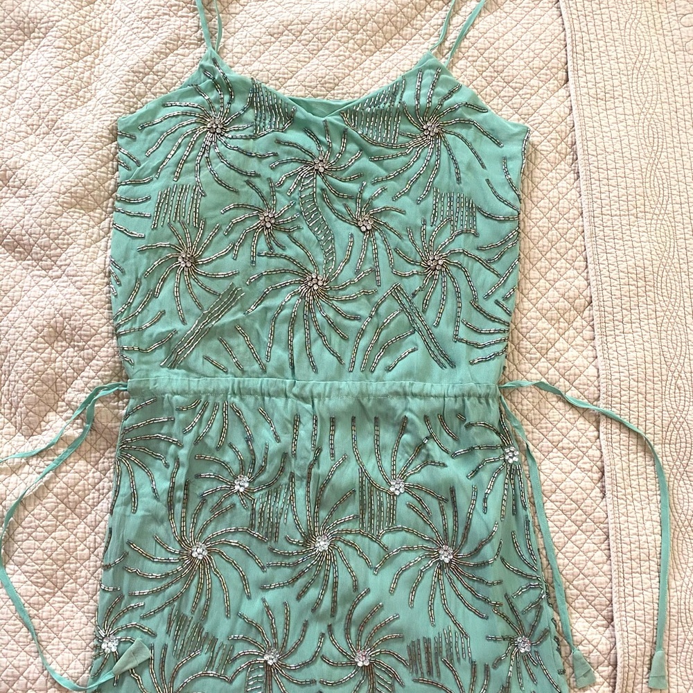 Boyod Mint Green Silver beaded drop waist dress